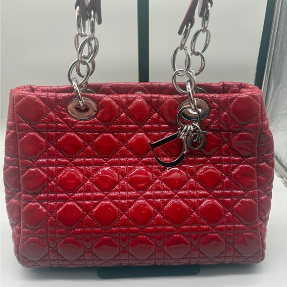 Dior Handbags - Christian Dior Lady Dior Medium Red Patent Cannage Bag Charm Italy Authentic